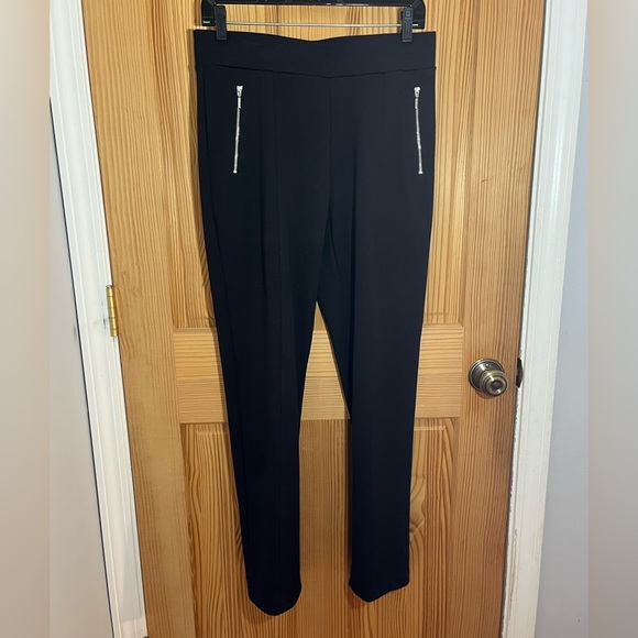Rafaella Pants - Rafaella Black Straight Leg Women's Pants with Silver Accent Zipper Pockets